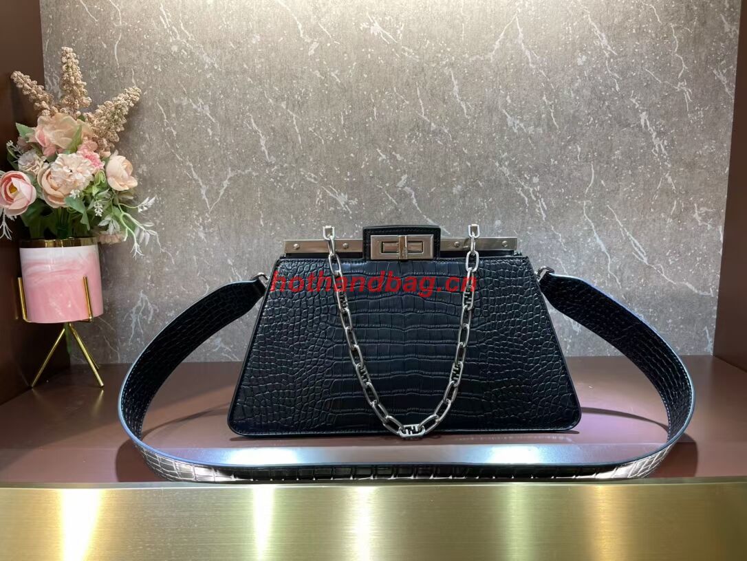 Fendi Peekaboo Cut Medium Alligator pattern bag 8BN340 BLACK Fendi Peekaboo Cut Medium Alligator pattern bag 8BN340 BLACK