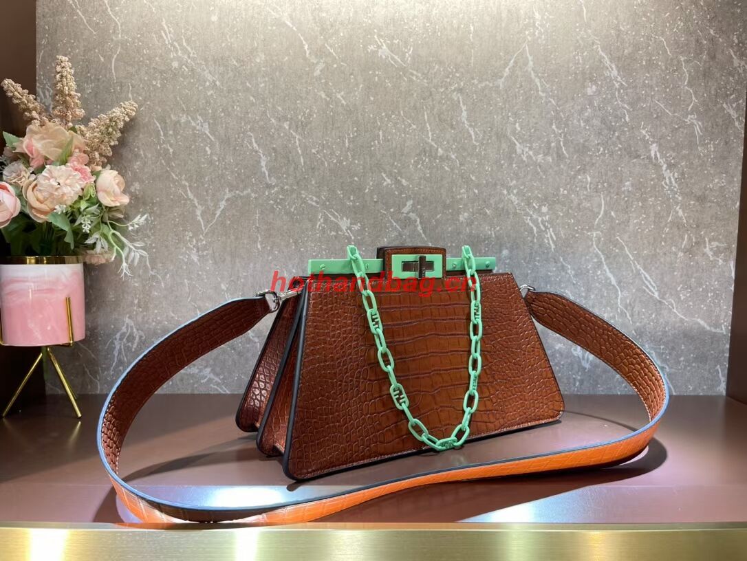 Fendi Peekaboo Cut Medium Alligator pattern bag 8BN340 BROWN Fendi Peekaboo Cut Medium Alligator pattern bag 8BN340 BROWN