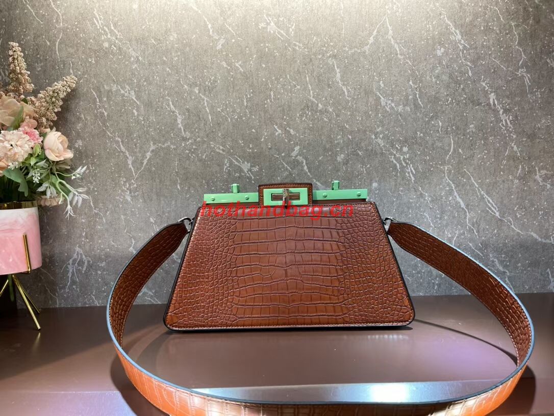 Fendi Peekaboo Cut Medium Alligator pattern bag 8BN340 BROWN Fendi Peekaboo Cut Medium Alligator pattern bag 8BN340 BROWN