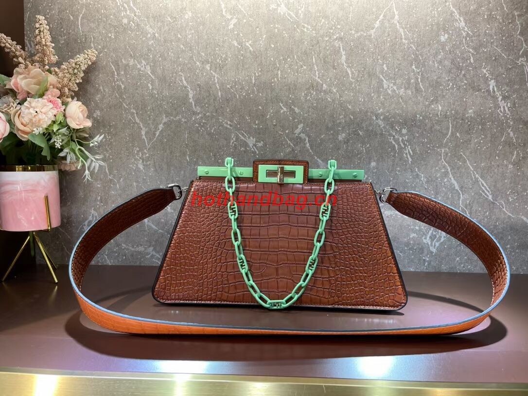 Fendi Peekaboo Cut Medium Alligator pattern bag 8BN340 BROWN Fendi Peekaboo Cut Medium Alligator pattern bag 8BN340 BROWN
