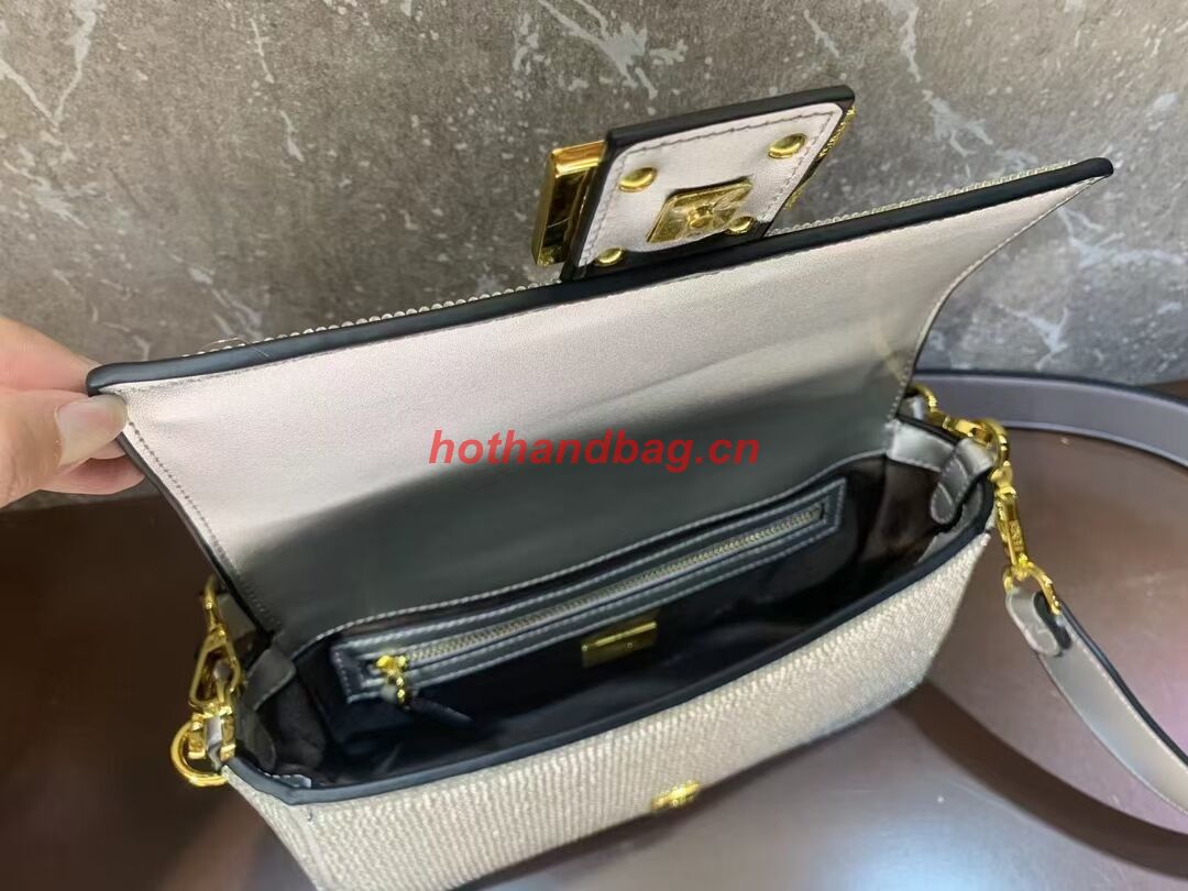 Fendi Baguette crystals and leather bag B0961 silvery Fendi Baguette crystals and leather bag B0961 silvery