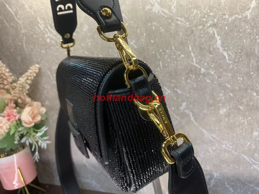 Fendi Baguette crystals and leather bag F0961 black Fendi Baguette crystals and leather bag F0961 black