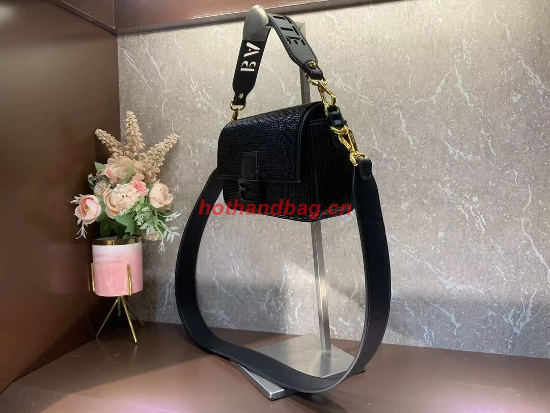 Fendi Baguette crystals and leather bag F0961 black Fendi Baguette crystals and leather bag F0961 black
