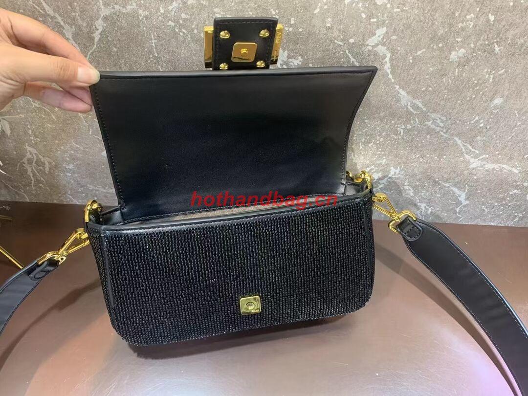 Fendi Baguette crystals and leather bag F0961 black Fendi Baguette crystals and leather bag F0961 black