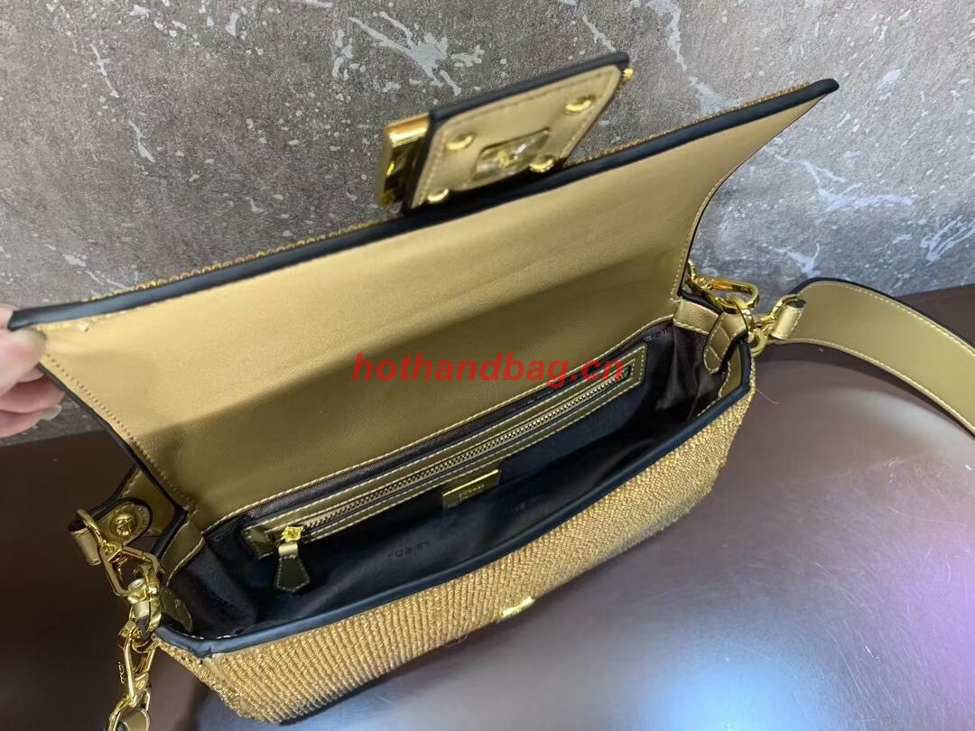 Fendi Baguette crystals and leather bag F0961 gold Fendi Baguette crystals and leather bag F0961 gold