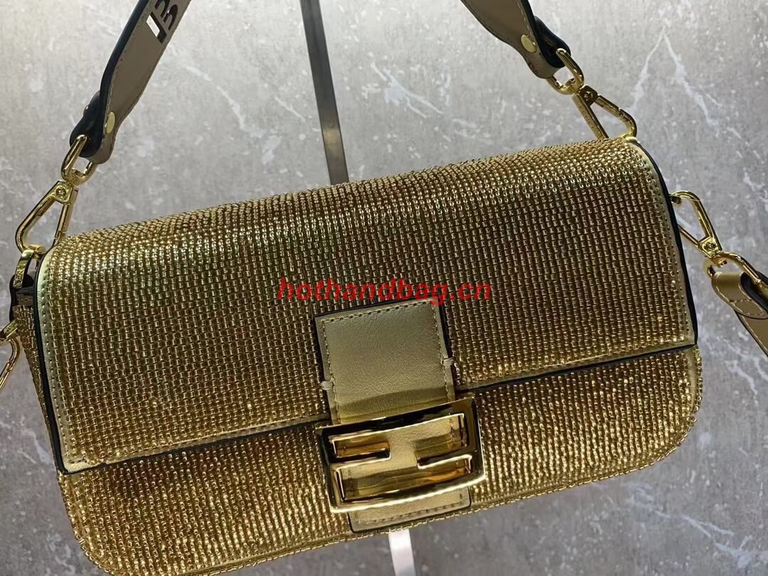 Fendi Baguette crystals and leather bag F0961 gold Fendi Baguette crystals and leather bag F0961 gold