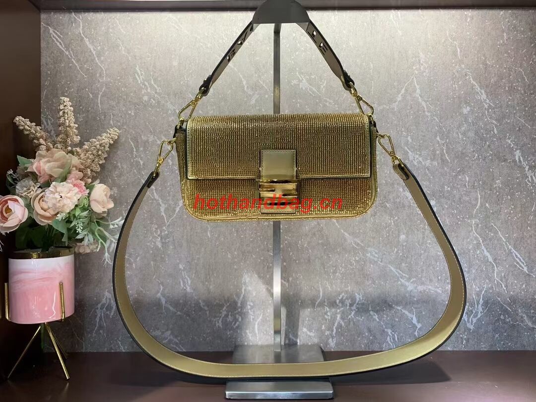 Fendi Baguette crystals and leather bag F0961 gold Fendi Baguette crystals and leather bag F0961 gold