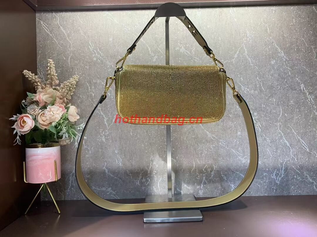Fendi Baguette crystals and leather bag F0961 gold Fendi Baguette crystals and leather bag F0961 gold