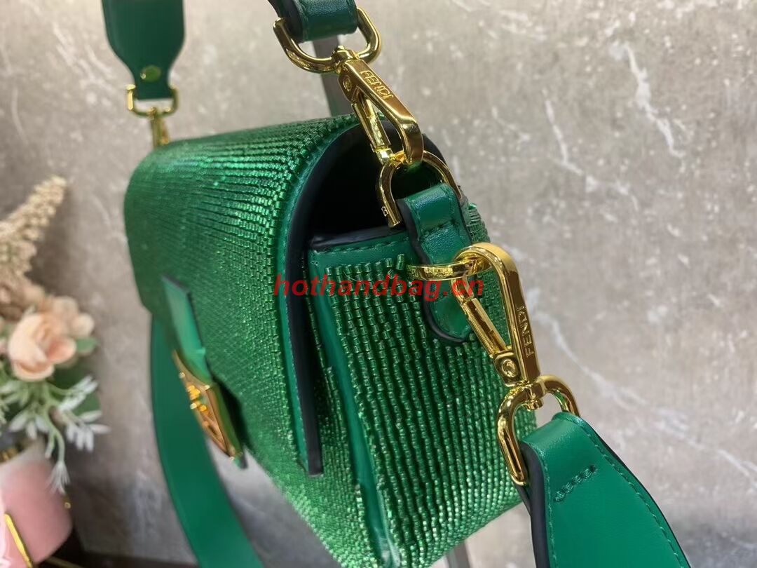 Fendi Baguette crystals and leather bag F0961 green Fendi Baguette crystals and leather bag F0961 green