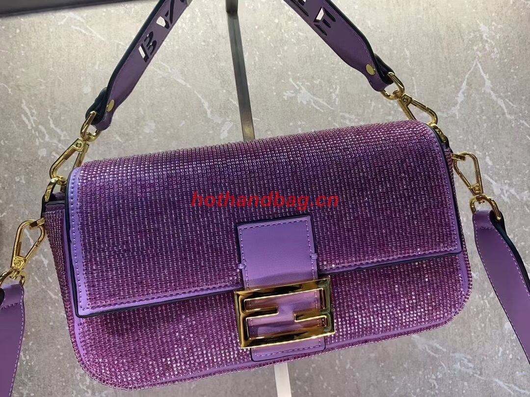Fendi Baguette crystals and leather bag F0961 purple Fendi Baguette crystals and leather bag F0961 purple
