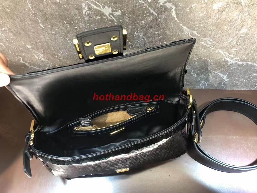Fendi Baguette sequin and leather bag 8BR600 black Fendi Baguette sequin and leather bag 8BR600 black