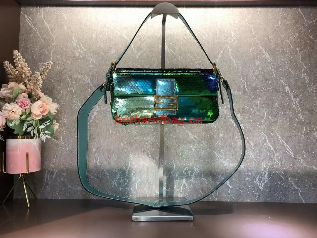 Fendi Baguette sequin and leather bag 8BR600 blue Fendi Baguette sequin and leather bag 8BR600 blue
