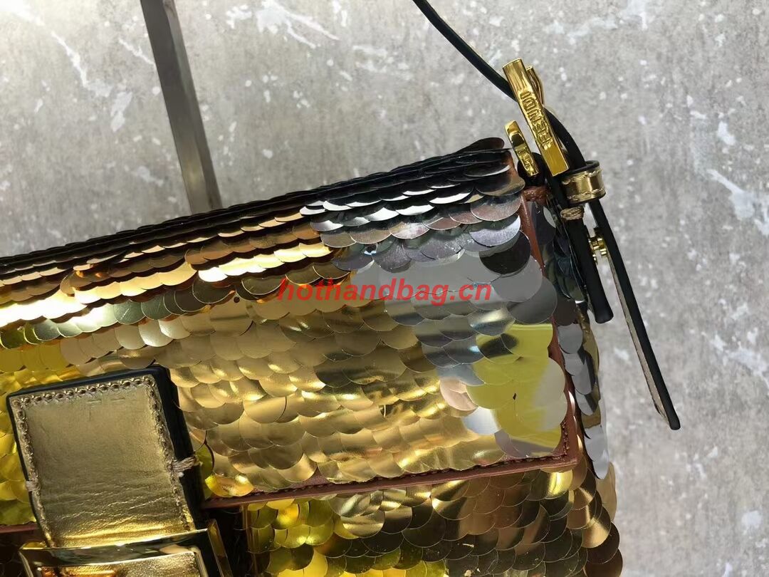 Fendi Baguette sequin and leather bag 8BR600 gold Fendi Baguette sequin and leather bag 8BR600 gold