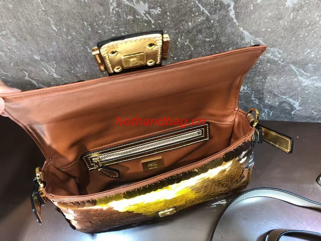 Fendi Baguette sequin and leather bag 8BR600 gold Fendi Baguette sequin and leather bag 8BR600 gold