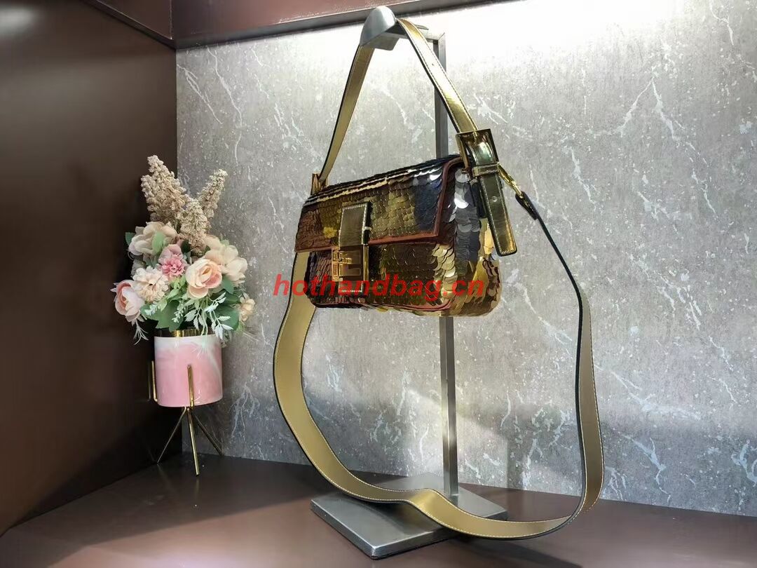 Fendi Baguette sequin and leather bag 8BR600 gold Fendi Baguette sequin and leather bag 8BR600 gold