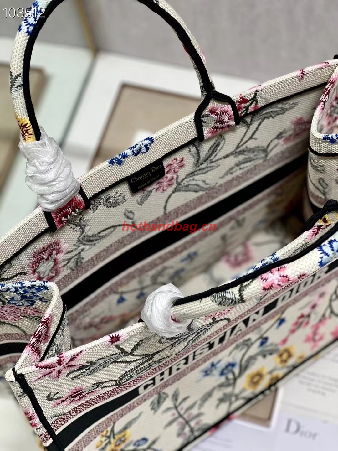 LARGE DIOR BOOK TOTE White Multicolor Dior Petites Fleurs Embroider M1286ZEA