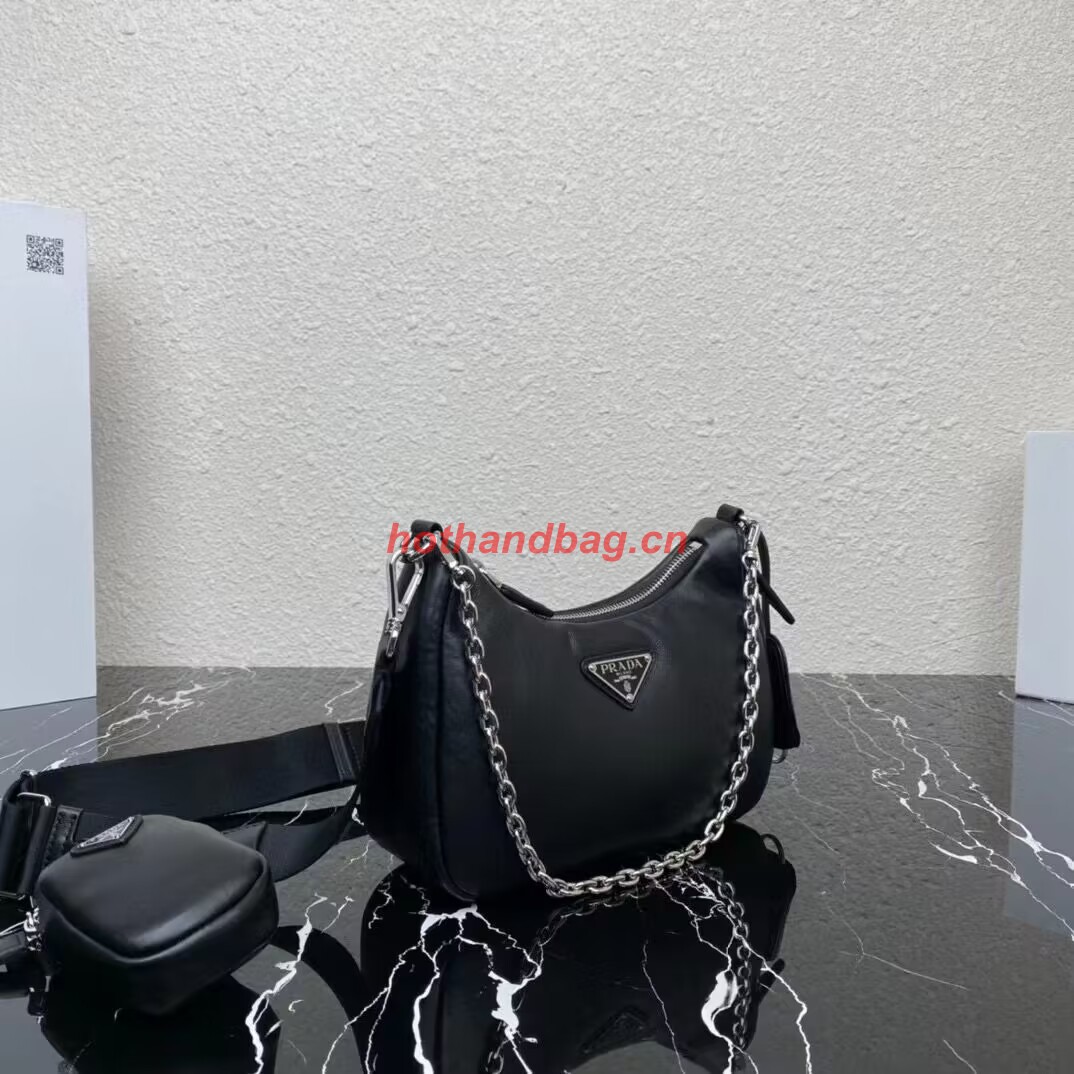 Prada leather shoulder bag 1AH024 black Prada leather shoulder bag 1AH024 black