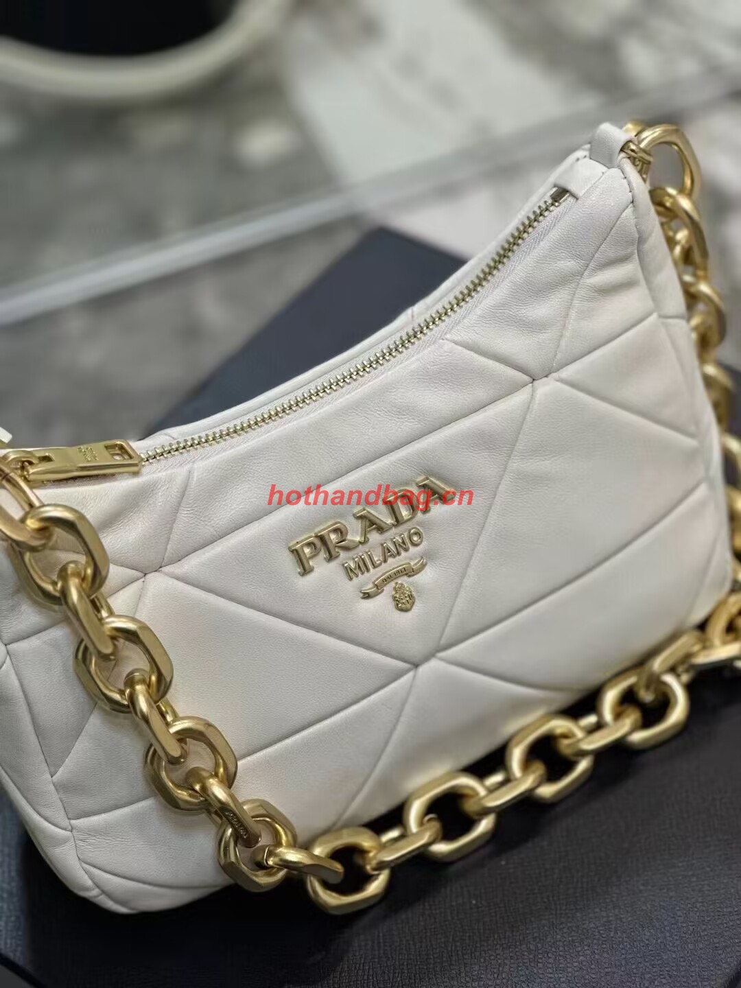 Prada leather shoulder bag 1BH117 white Prada leather shoulder bag 1BH117 white