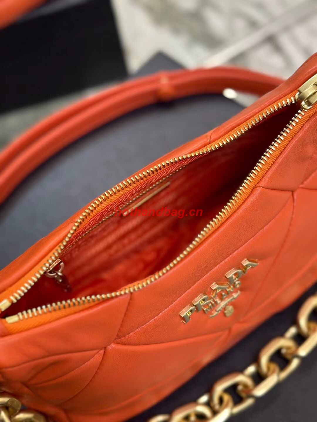Prada leather shoulder bag 1BH117 orange Prada leather shoulder bag 1BH117 orange