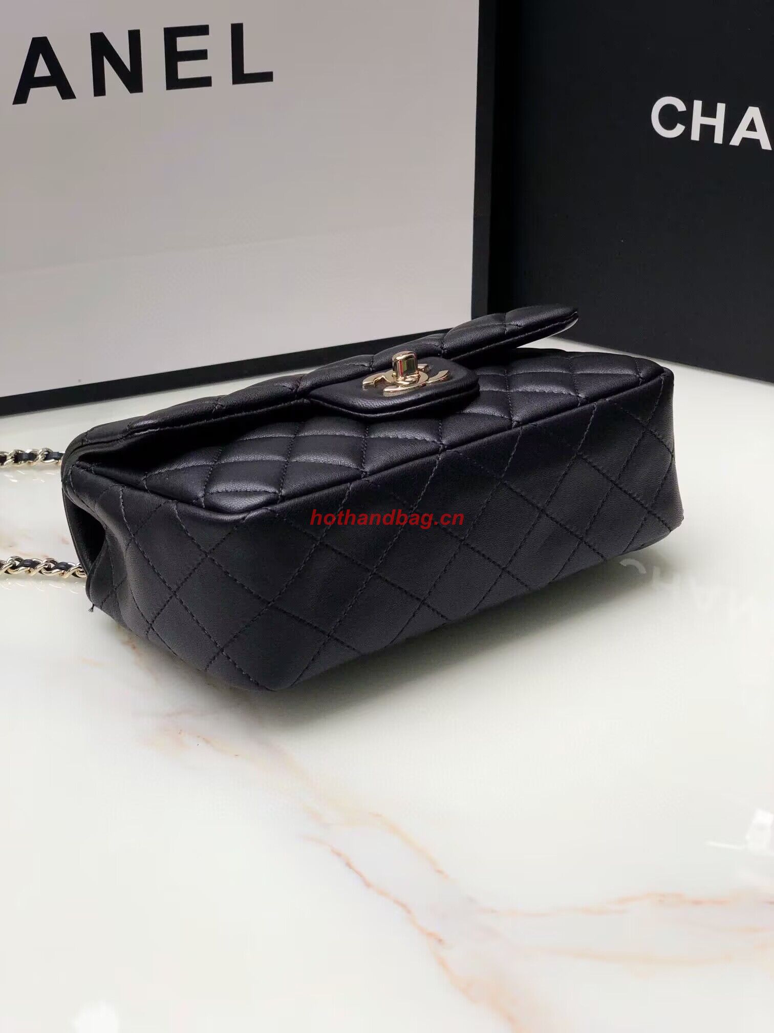 CHANEL mini flap bag with top handle AS2431 Black&Gold-Tone CHANEL mini flap bag with top handle AS2431 Black&Gold-Tone