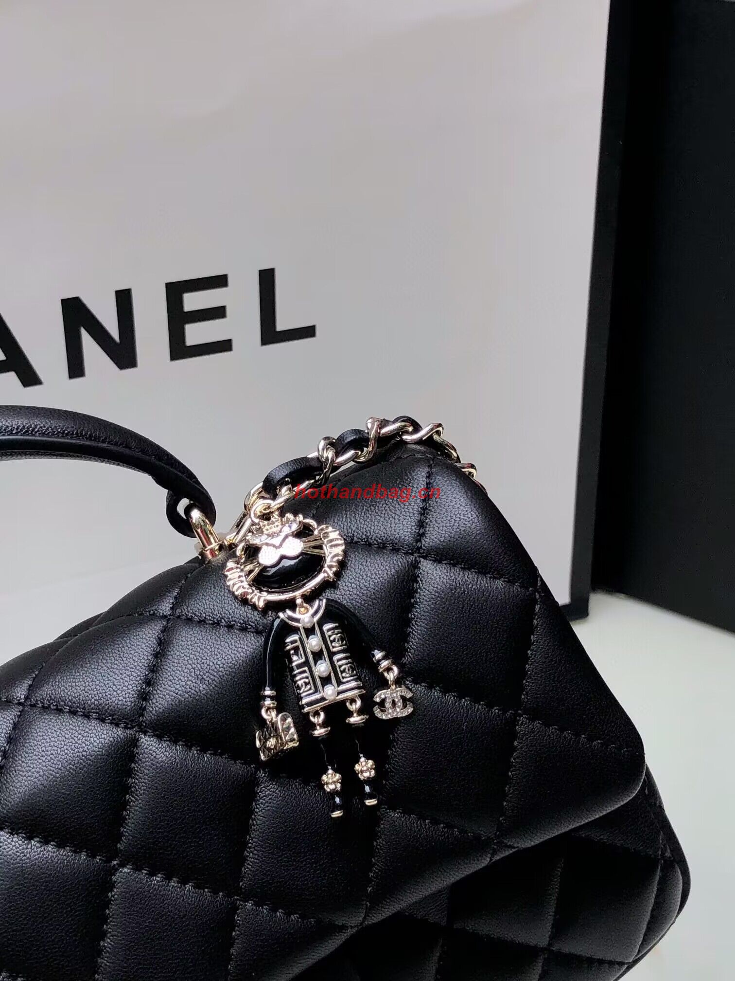 CHANEL mini flap bag with top handle AS2431 Black&Gold-Tone CHANEL mini flap bag with top handle AS2431 Black&Gold-Tone