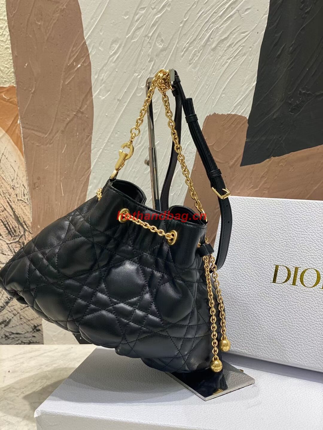 MEDIUM DIOR AMMI BAG Sand Black Supple Macrocannage Lambskin M22566F MEDIUM DIOR AMMI BAG Sand Black Supple Macrocannage Lambskin M22566F
