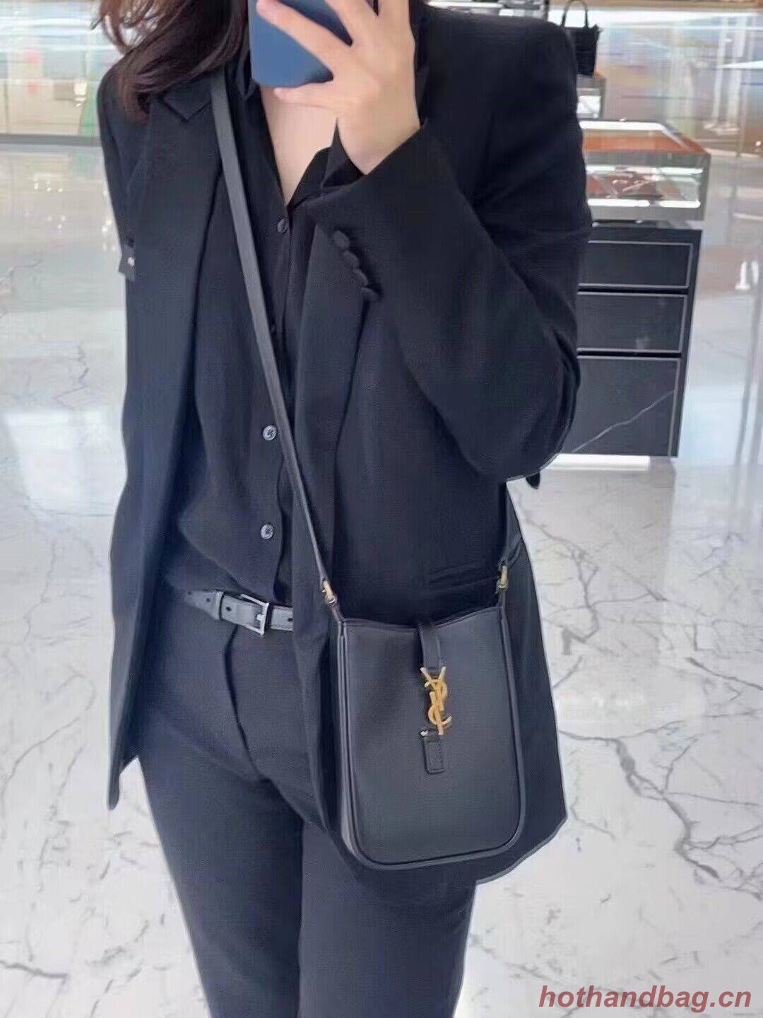 SAINT LAURENT LE 5 A 7 MINI VERTICAL IN SHINY LEATHER 7352142 black