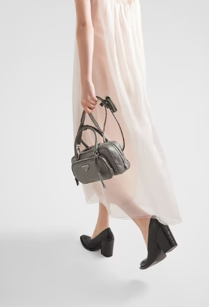 Prada Antique nappa leather multi-pocket top-handle bag 1BB099 gray Prada Antique nappa leather multi-pocket top-handle bag 1BB099 gray