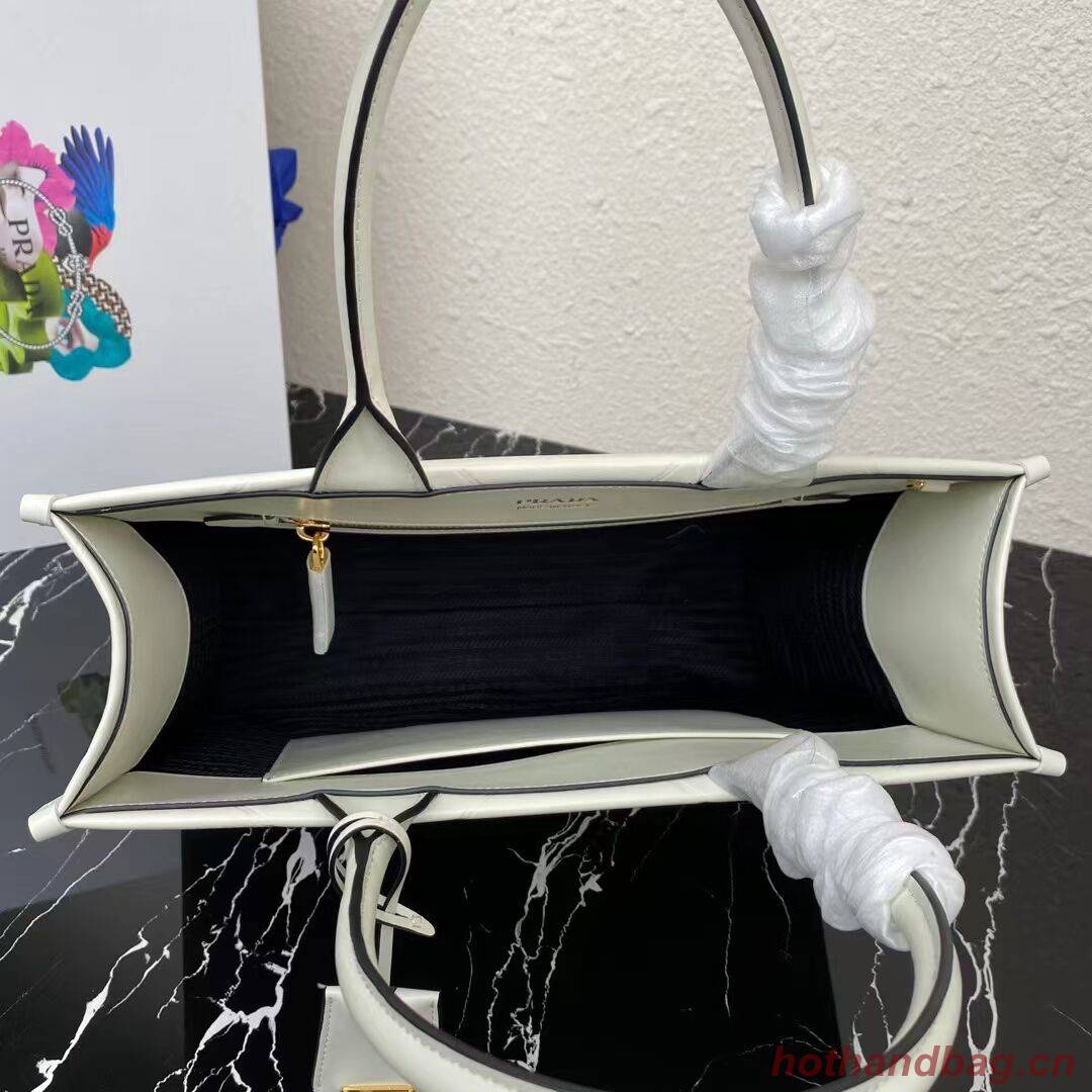 Medium leather Prada Symbole bag with topstitching 1BA378 white Medium leather Prada Symbole bag with topstitching 1BA378 white