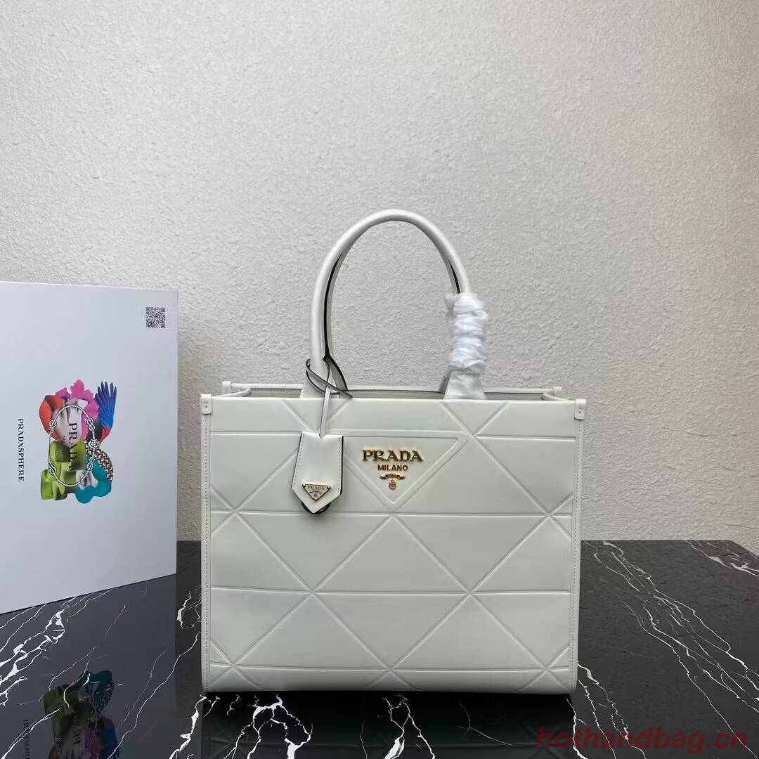 Medium leather Prada Symbole bag with topstitching 1BA378 white Medium leather Prada Symbole bag with topstitching 1BA378 white