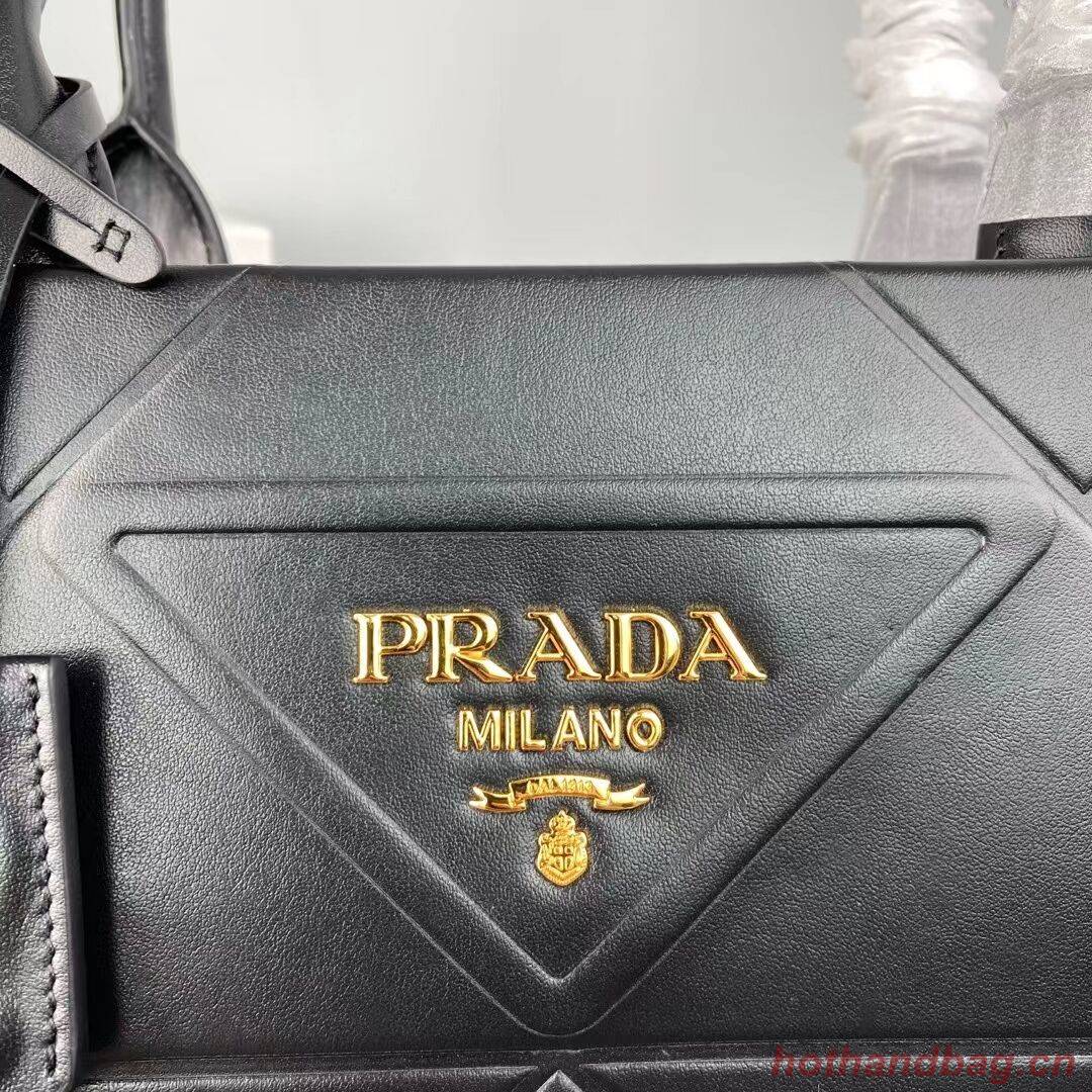 Prada Large leather Prada Symbole bag with topstitching 1BA377 Black Prada Large leather Prada Symbole bag with topstitching 1BA377 Black