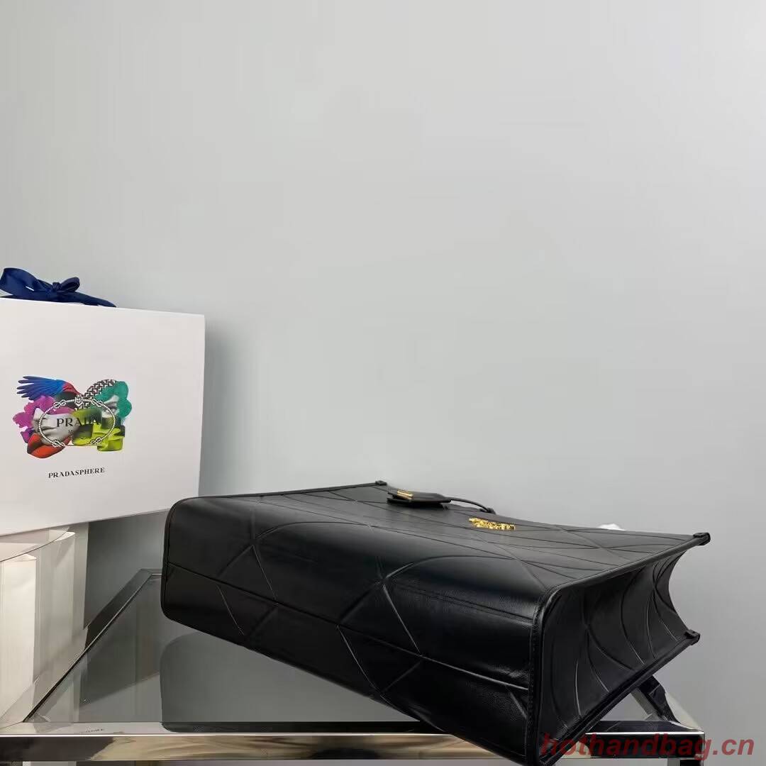 Prada Large leather Prada Symbole bag with topstitching 1BA377 Black Prada Large leather Prada Symbole bag with topstitching 1BA377 Black