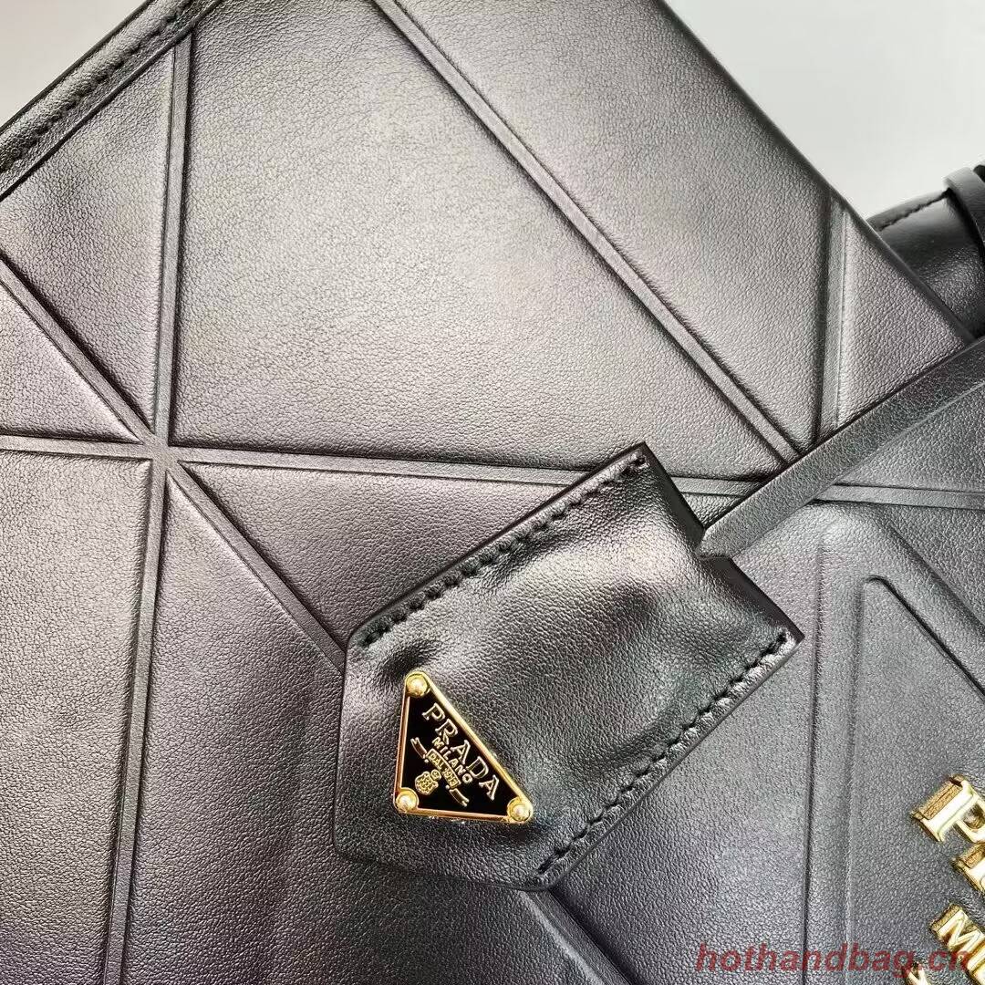Prada Large leather Prada Symbole bag with topstitching 1BA377 Black Prada Large leather Prada Symbole bag with topstitching 1BA377 Black