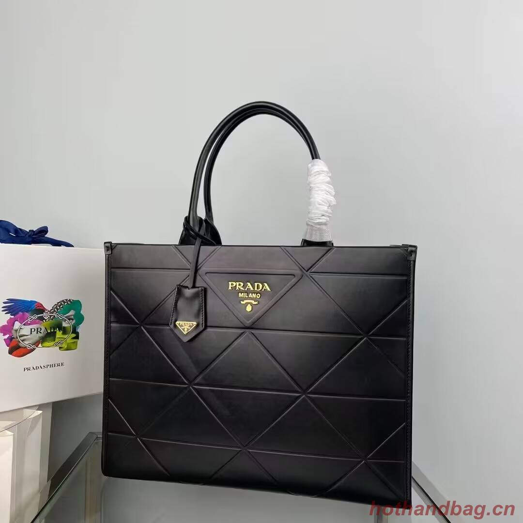 Prada Large leather Prada Symbole bag with topstitching 1BA377 Black Prada Large leather Prada Symbole bag with topstitching 1BA377 Black