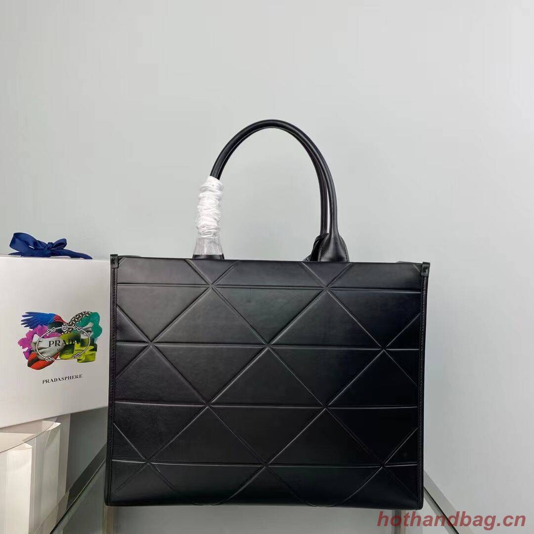 Prada Large leather Prada Symbole bag with topstitching 1BA377 Black Prada Large leather Prada Symbole bag with topstitching 1BA377 Black