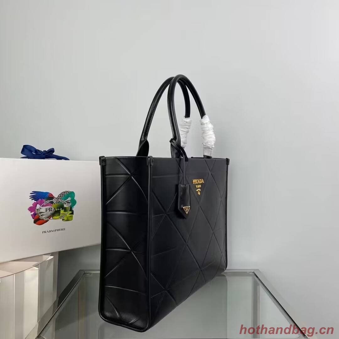 Prada Large leather Prada Symbole bag with topstitching 1BA377 Black Prada Large leather Prada Symbole bag with topstitching 1BA377 Black