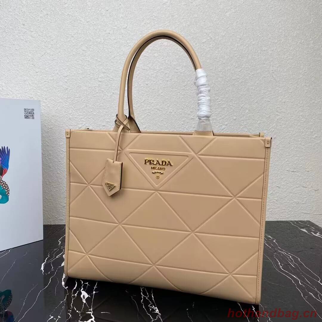 Prada Large leather Prada Symbole bag with topstitching 1BA377 Sand Beige Prada Large leather Prada Symbole bag with topstitching 1BA377 Sand Beige