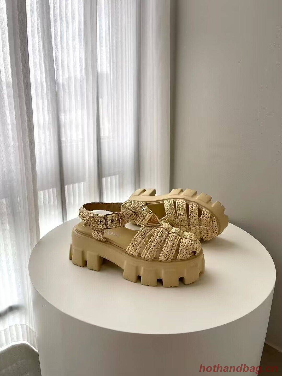 Prada Weave Sandals Shoes PD30362 Apricot Prada Weave Sandals Shoes PD30362 Apricot