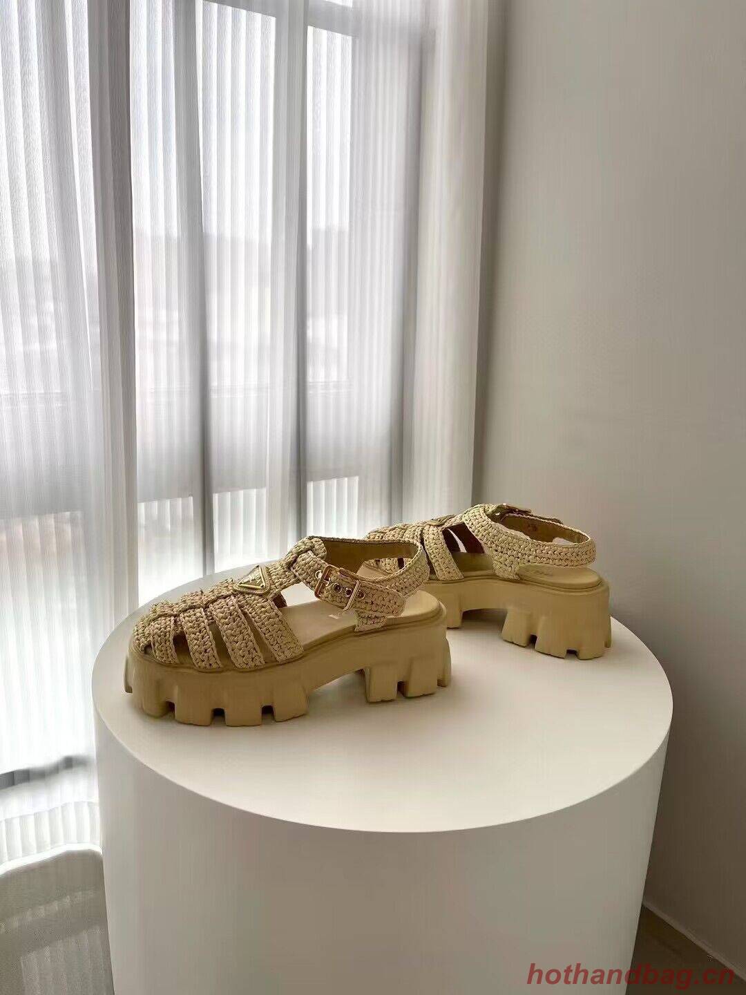 Prada Weave Sandals Shoes PD30362 Apricot Prada Weave Sandals Shoes PD30362 Apricot
