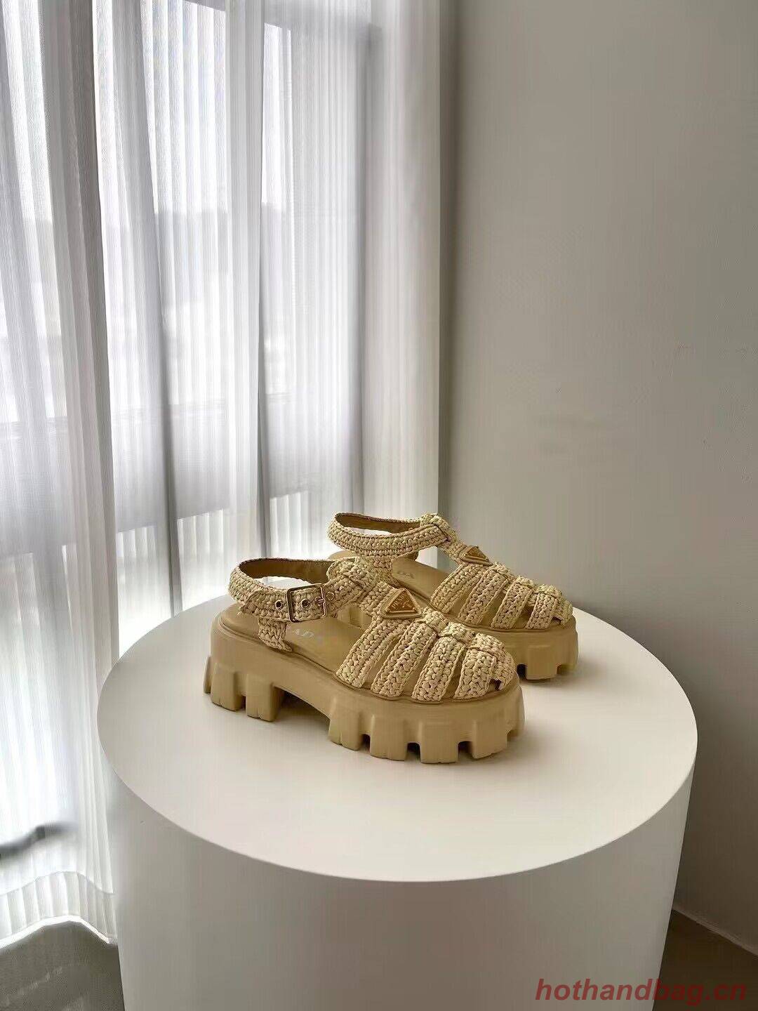 Prada Weave Sandals Shoes PD30362 Apricot Prada Weave Sandals Shoes PD30362 Apricot