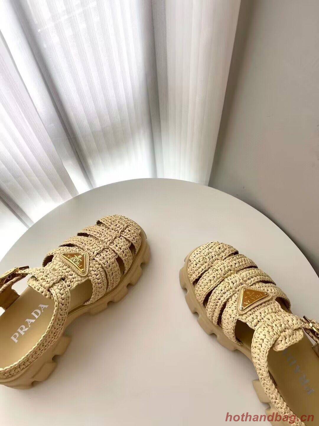 Prada Weave Sandals Shoes PD30362 Apricot Prada Weave Sandals Shoes PD30362 Apricot