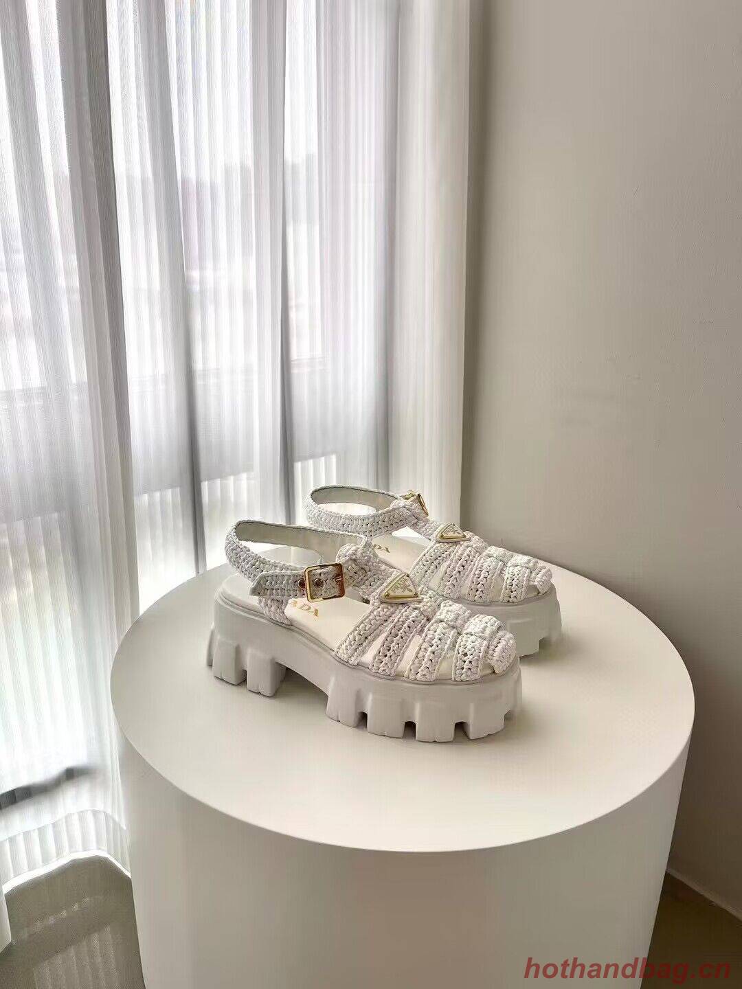 Prada Weave Sandals Shoes PD30362 White Prada Weave Sandals Shoes PD30362 White