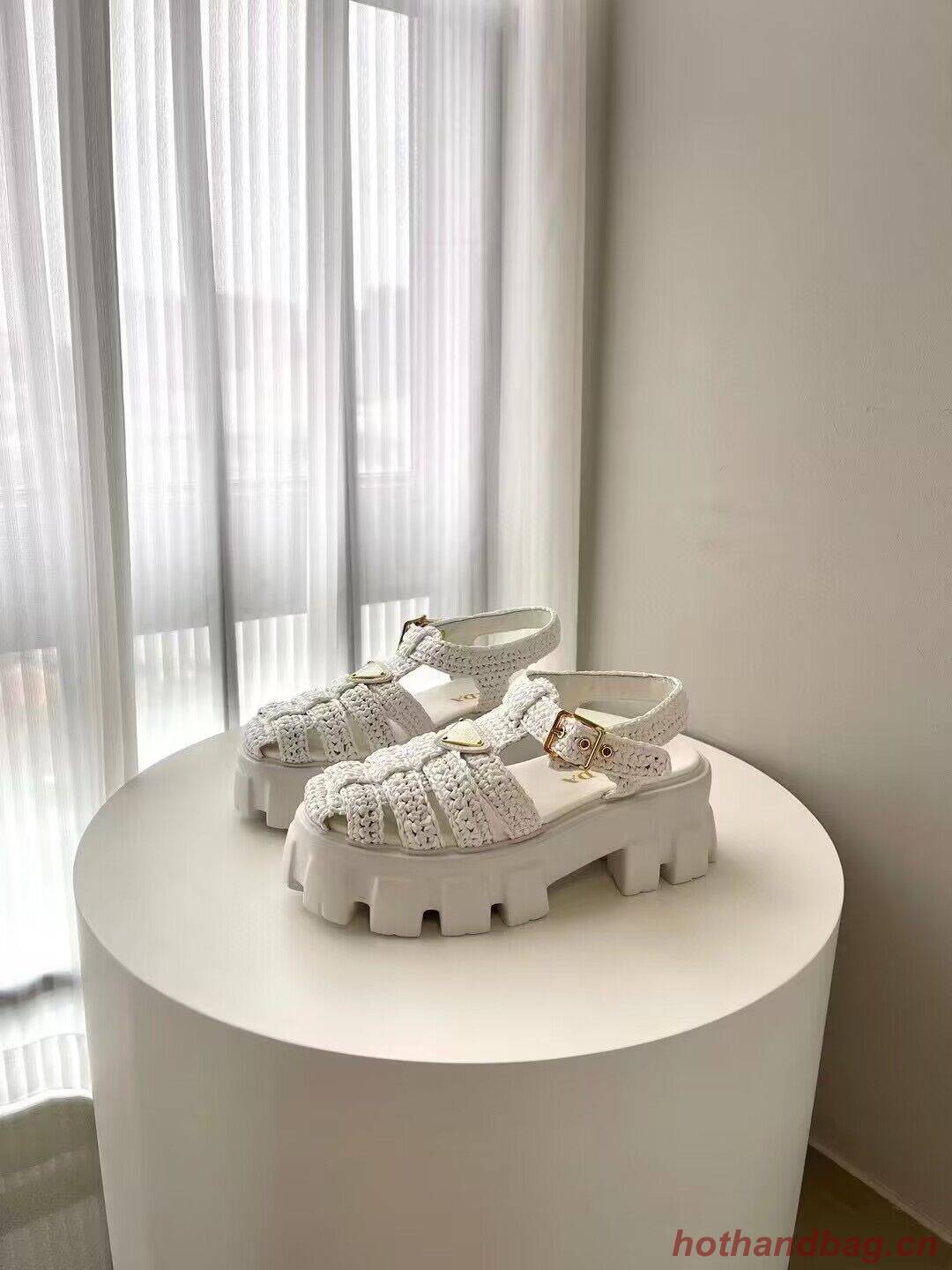 Prada Weave Sandals Shoes PD30362 White Prada Weave Sandals Shoes PD30362 White