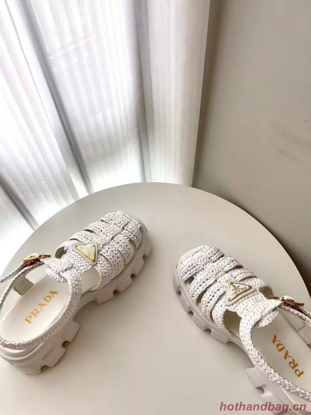 Prada Weave Sandals Shoes PD30362 White Prada Weave Sandals Shoes PD30362 White