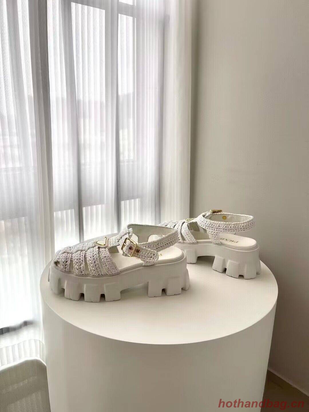 Prada Weave Sandals Shoes PD30362 White Prada Weave Sandals Shoes PD30362 White