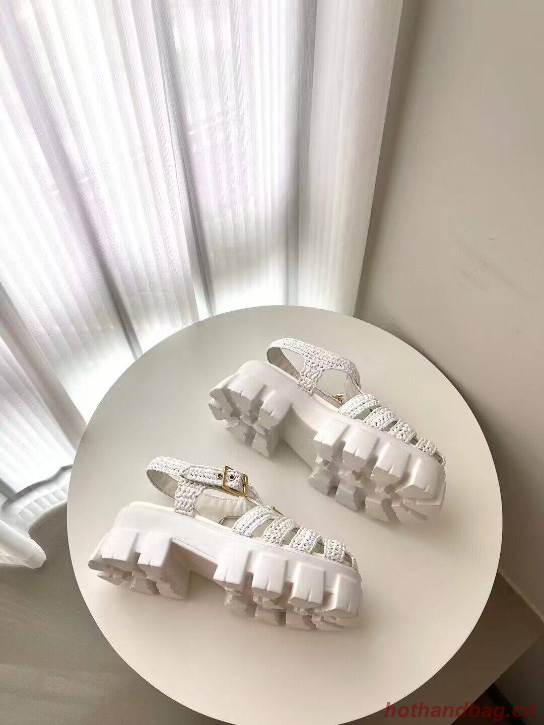 Prada Weave Sandals Shoes PD30362 White Prada Weave Sandals Shoes PD30362 White