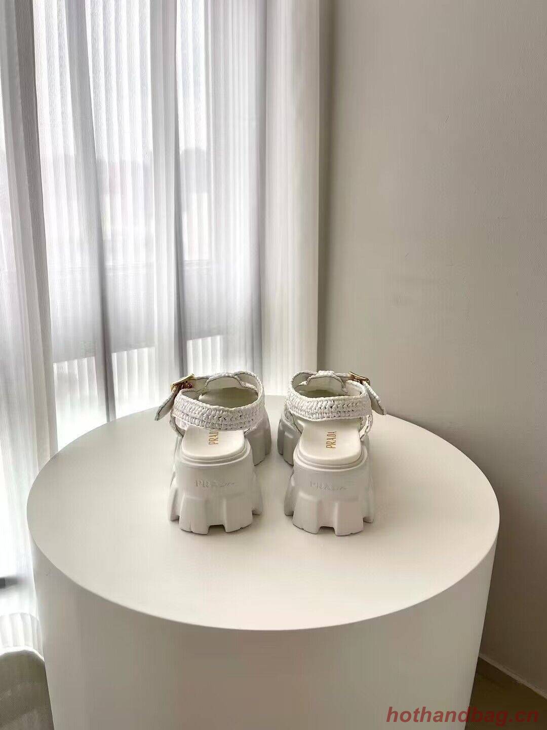 Prada Weave Sandals Shoes PD30362 White Prada Weave Sandals Shoes PD30362 White