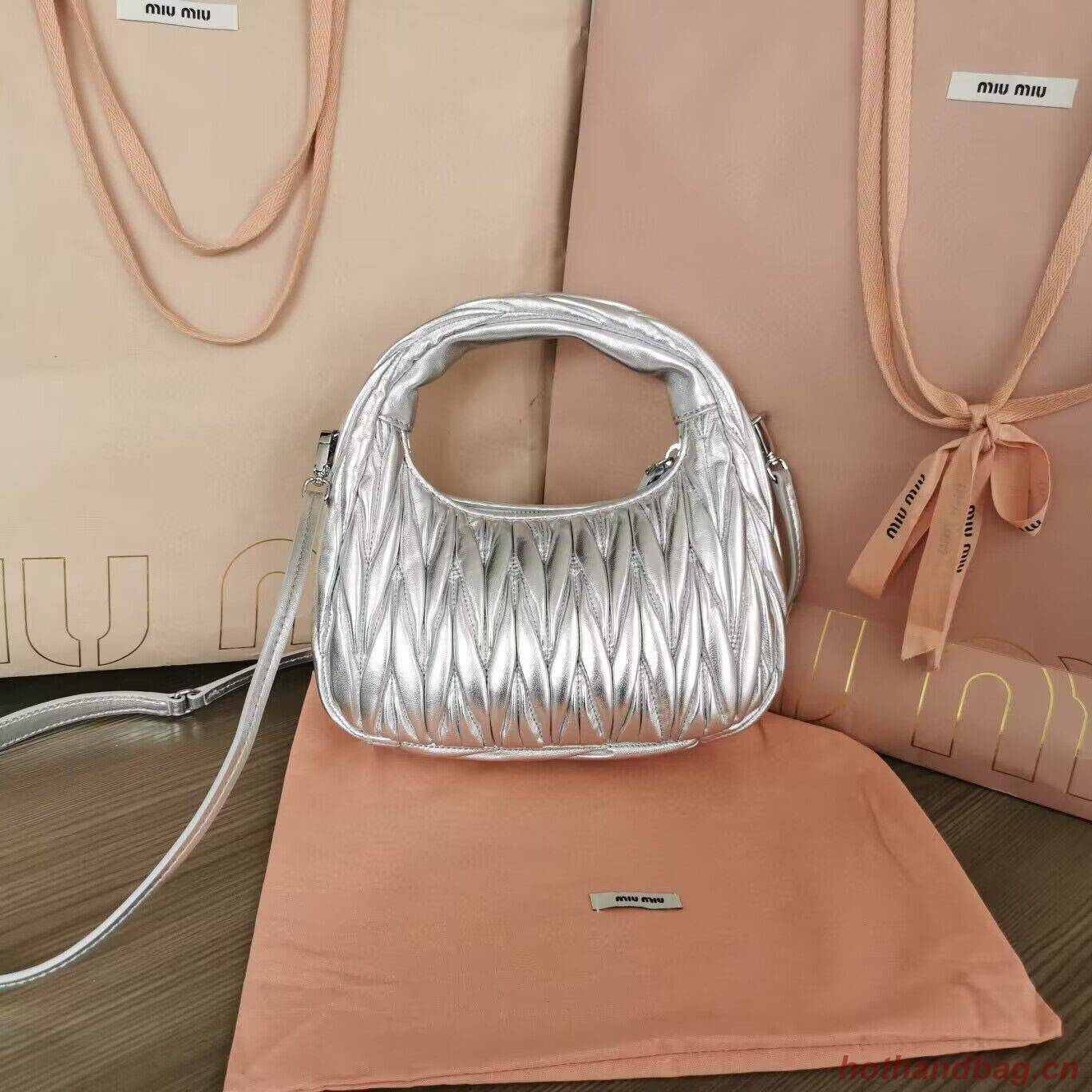 Miu Miu Wander Matelasse Original Sheepskin Bag 5BC125 Silver Miu Miu Wander Matelasse Original Sheepskin Bag 5BC125 Silver