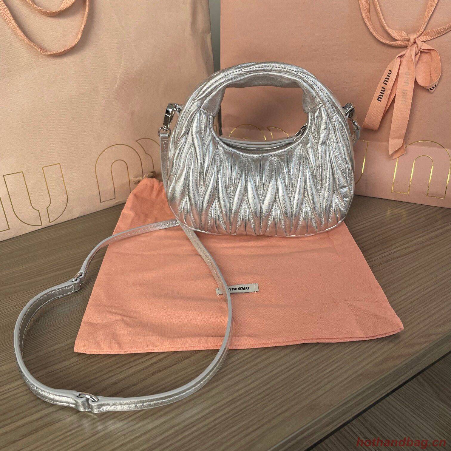 Miu Miu Wander Matelasse Original Sheepskin Mini Bag 5BP078 Silver Miu Miu Wander Matelasse Original Sheepskin Mini Bag 5BP078 Silver