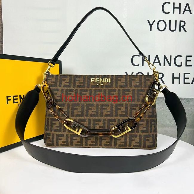 Fendi O Lock Zipper Brown FF jacquard fabric and leather bag F1068 Fendi O Lock Zipper Brown FF jacquard fabric and leather bag F1068